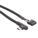 Câble de données USB 9 broches vers Type-C coudé pour carte mère, câble réseau tressé, 60cm coudé