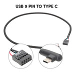 Câble de données USB 9 broches vers Type-C coudé pour carte mère, câble réseau tressé, 60cm coudé