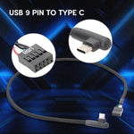 Câble de données USB 9 broches vers Type-C coudé pour carte mère, câble réseau tressé, 60cm coudé