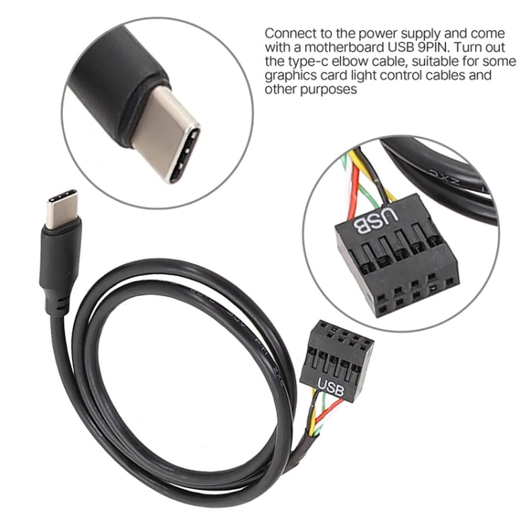 Câble de données USB 9 broches vers Type-C droit pour carte mère, câble doublement blindé, 50cm droit