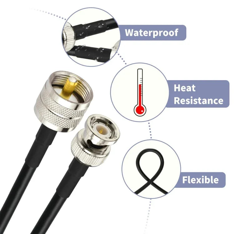 Câble adaptateur BNC mâle vers UHF mâle RG58, 0,5m, 1m, 2m, 3m, 5m, 8m, 10m