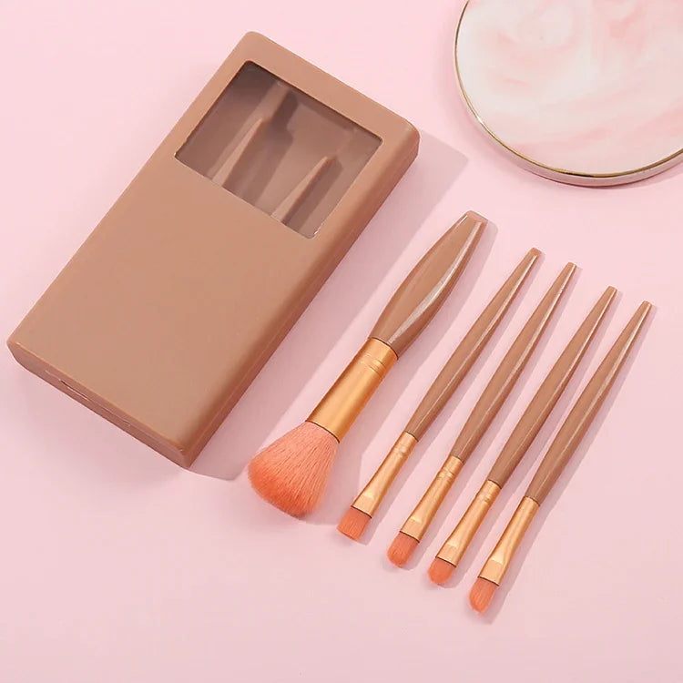 5 en 1 Étui de Miroir à Fenêtre Portable Mini Multifonctionnel Trousse de Pinceaux de Maquillage Outil Cosmétique, Couleur Pâte de Haricot, Rose, Bleu