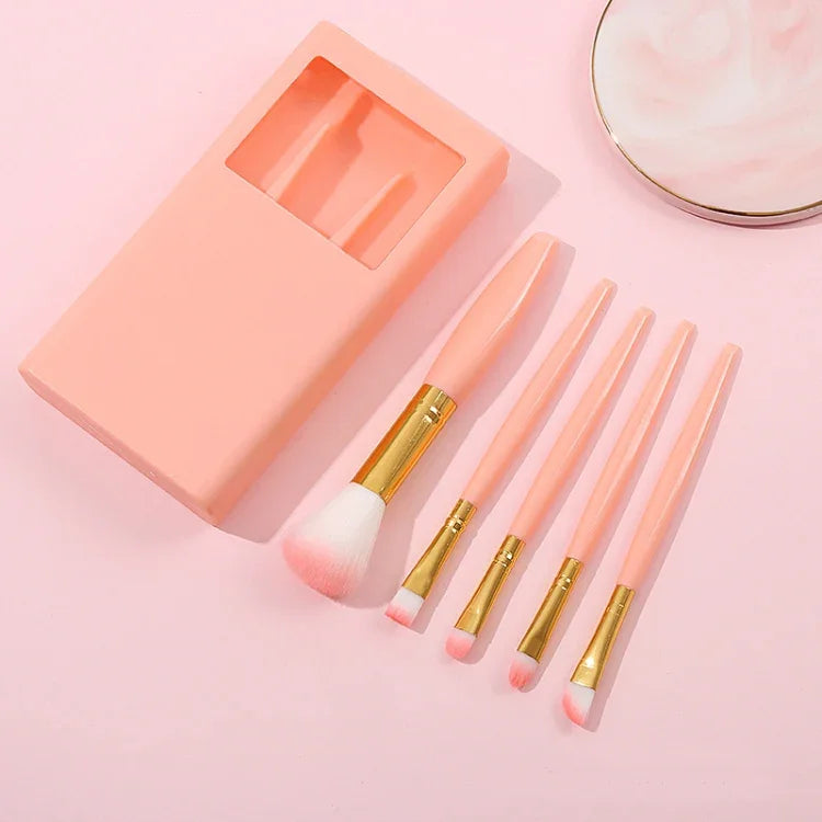 5 en 1 Étui de Miroir à Fenêtre Portable Mini Multifonctionnel Trousse de Pinceaux de Maquillage Outil Cosmétique, Couleur Pâte de Haricot, Rose, Bleu