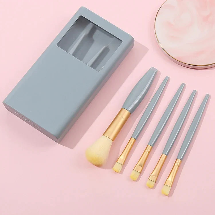 5 en 1 Étui de Miroir à Fenêtre Portable Mini Multifonctionnel Trousse de Pinceaux de Maquillage Outil Cosmétique, Couleur Pâte de Haricot, Rose, Bleu