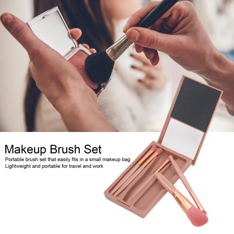5 en 1 Étui de Miroir à Fenêtre Portable Mini Multifonctionnel Trousse de Pinceaux de Maquillage Outil Cosmétique, Couleur Pâte de Haricot, Rose, Bleu