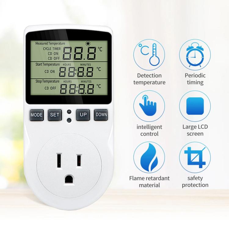 Thermostat numérique intelligent avec minuterie, contrôle de température, prise avec interrupteur, prise US