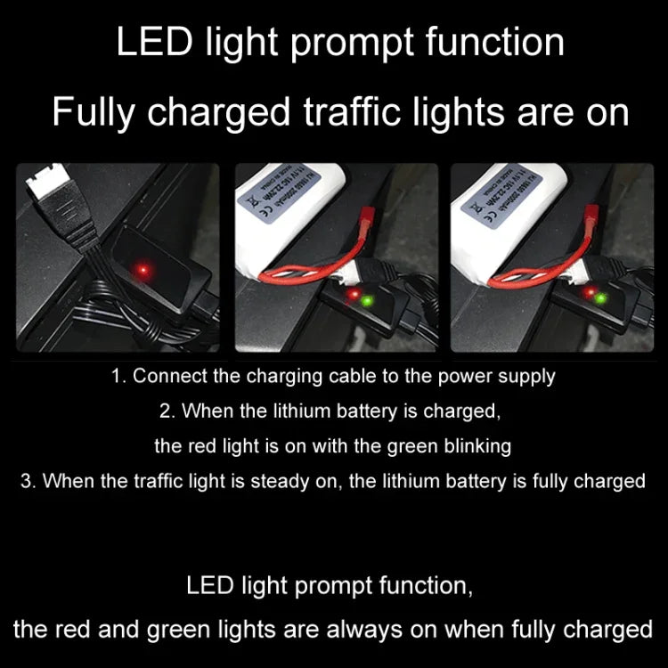 Chargeur USB pour batterie lithium 11,1 V 2 A 3S avec témoin lumineux et prise à 4 broches
