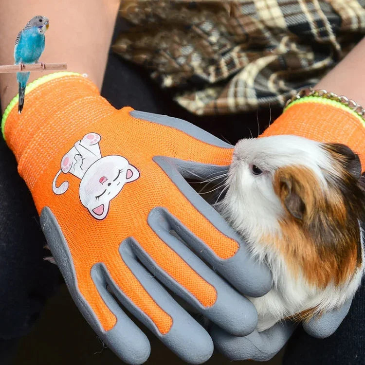 1 paire de gants en TPE motif dessin animé pour enfants, anti-rayures et anti-morsures pour hamster et perroquet, gants de jardinage de protection antidérapants et résistants à l'usure, S orange, S bleu, S jaune, M orange, M bleu, M jaune, L orange