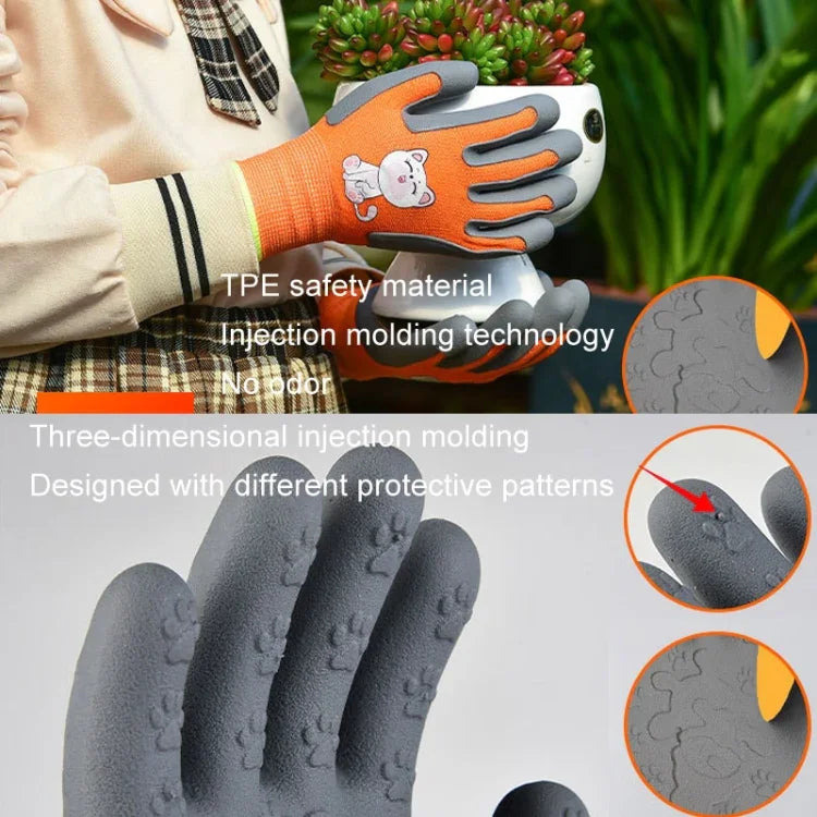 1 paire de gants en TPE motif dessin animé pour enfants, anti-rayures et anti-morsures pour hamster et perroquet, gants de jardinage de protection antidérapants et résistants à l'usure, S orange, S bleu, S jaune, M orange, M bleu, M jaune, L orange
