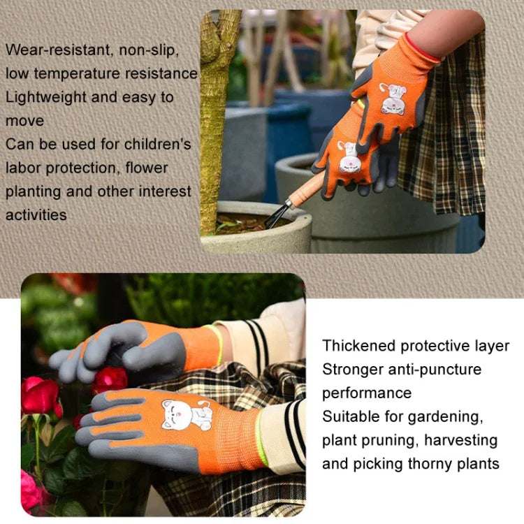 1 paire de gants en TPE motif dessin animé pour enfants, anti-rayures et anti-morsures pour hamster et perroquet, gants de jardinage de protection antidérapants et résistants à l'usure, S orange, S bleu, S jaune, M orange, M bleu, M jaune, L orange