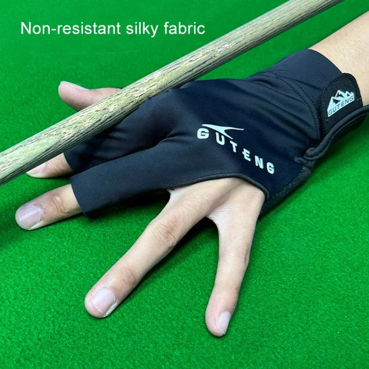 GUTENG Gants de billard snooker respirants et résistants à l'usure, antidérapants à trois doigts, main gauche demi-doigt (noir imprimé), main gauche demi-doigt (bleu imprimé), main gauche doigt complet (gris), main gauche doigt complet (noir imprimé)...