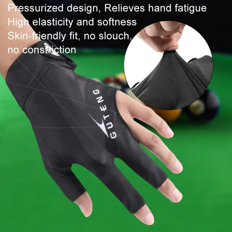 GUTENG Gants de billard snooker respirants et résistants à l'usure, antidérapants à trois doigts, main gauche demi-doigt (noir imprimé), main gauche demi-doigt (bleu imprimé), main gauche doigt complet (gris), main gauche doigt complet (noir imprimé)...