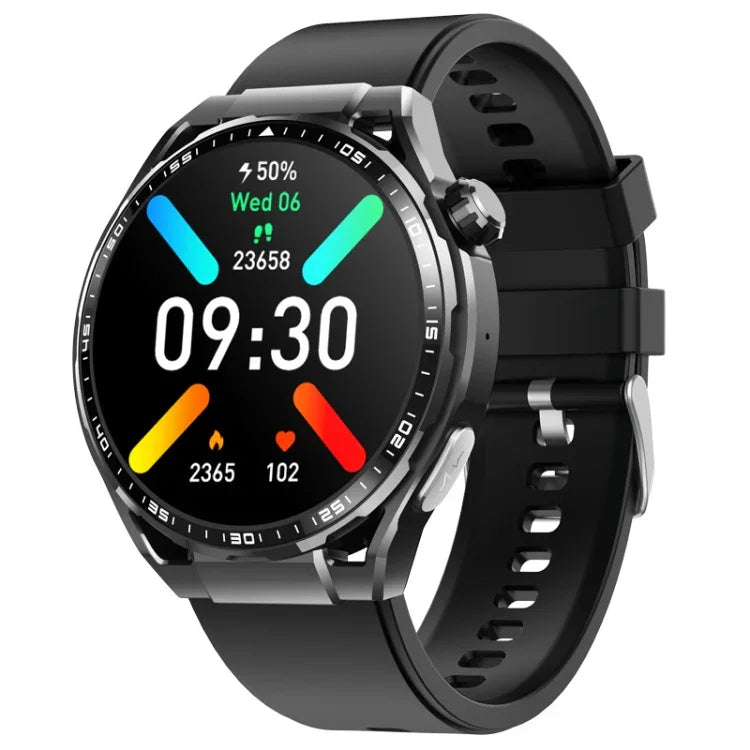 Montre connectée de santé F200, électrocardiogramme ECG, surveillance de la glycémie, écran rond de 1,55 pouce, silicone noir, cuir noir, cuir noir marron, milanais noir, acier noir à 3 billes, bambou noir, silicone noir gris
