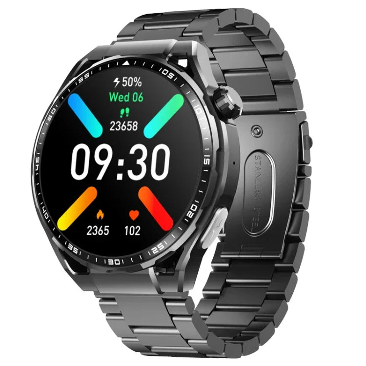 Montre connectée de santé F200, électrocardiogramme ECG, surveillance de la glycémie, écran rond de 1,55 pouce, silicone noir, cuir noir, cuir noir marron, milanais noir, acier noir à 3 billes, bambou noir, silicone noir gris