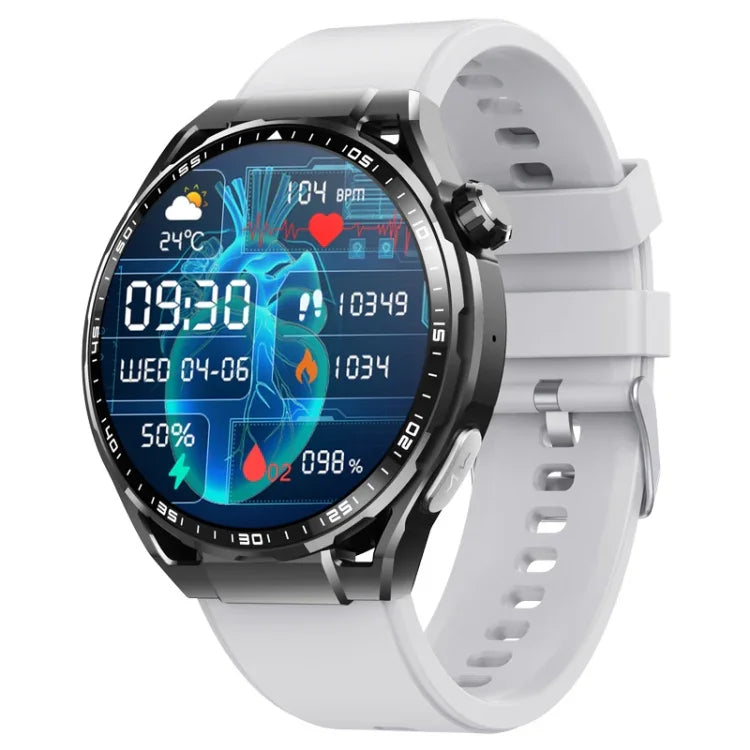 Montre connectée de santé F200, électrocardiogramme ECG, surveillance de la glycémie, écran rond de 1,55 pouce, silicone noir, cuir noir, cuir noir marron, milanais noir, acier noir à 3 billes, bambou noir, silicone noir gris