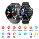 Montre connectée de santé F200, électrocardiogramme ECG, surveillance de la glycémie, écran rond de 1,55 pouce, silicone noir, cuir noir, cuir noir marron, milanais noir, acier noir à 3 billes, bambou noir, silicone noir gris