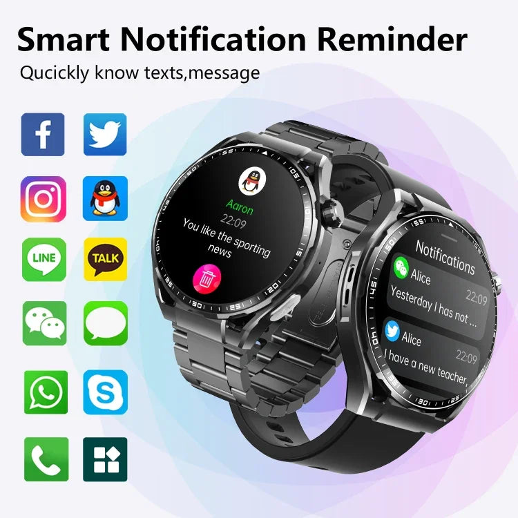 Montre connectée de santé F200, électrocardiogramme ECG, surveillance de la glycémie, écran rond de 1,55 pouce, silicone noir, cuir noir, cuir noir marron, milanais noir, acier noir à 3 billes, bambou noir, silicone noir gris