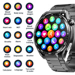 Montre connectée de santé F200, électrocardiogramme ECG, surveillance de la glycémie, écran rond de 1,55 pouce, silicone noir, cuir noir, cuir noir marron, milanais noir, acier noir à 3 billes, bambou noir, silicone noir gris