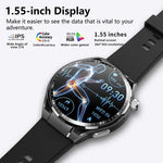 Montre connectée de santé F200, électrocardiogramme ECG, surveillance de la glycémie, écran rond de 1,55 pouce, silicone noir, cuir noir, cuir noir marron, milanais noir, acier noir à 3 billes, bambou noir, silicone noir gris