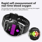 Montre connectée de santé F200, électrocardiogramme ECG, surveillance de la glycémie, écran rond de 1,55 pouce, silicone noir, cuir noir, cuir noir marron, milanais noir, acier noir à 3 billes, bambou noir, silicone noir gris