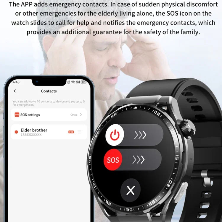 Montre connectée de santé F200, électrocardiogramme ECG, surveillance de la glycémie, écran rond de 1,55 pouce, silicone noir, cuir noir, cuir noir marron, milanais noir, acier noir à 3 billes, bambou noir, silicone noir gris