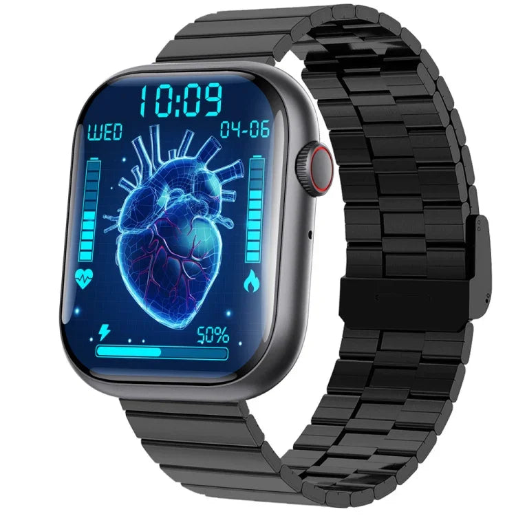 Montre connectée F70 avec écran de 2,1 pouces, surveillance de la glycémie et de l'oxygène sanguin, alarme SOS et plus de 100 modes sportifs.