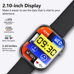 Montre connectée F70 avec écran de 2,1 pouces, surveillance de la glycémie et de l'oxygène sanguin, alarme SOS et plus de 100 modes sportifs.