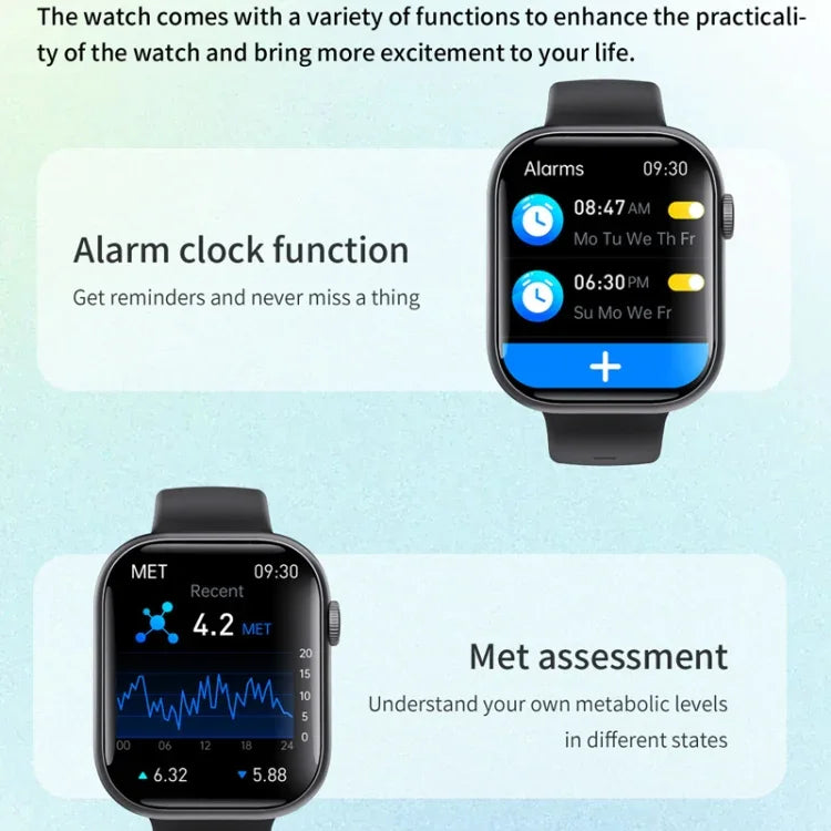 Montre connectée F70 avec écran de 2,1 pouces, surveillance de la glycémie et de l'oxygène sanguin, alarme SOS et plus de 100 modes sportifs.