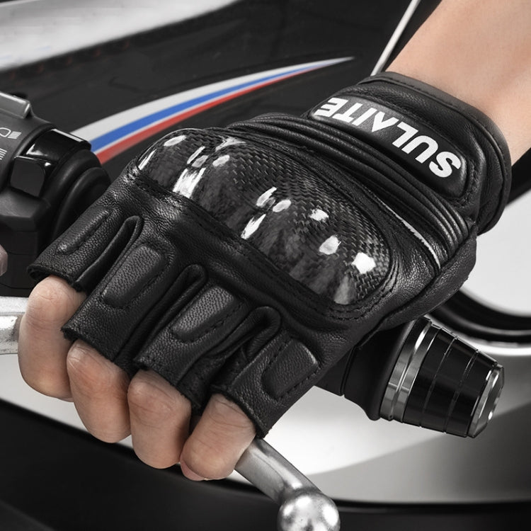 Gants de moto SULAITE en peau de mouton et fibre de carbone respirants à demi-doigts, M, L