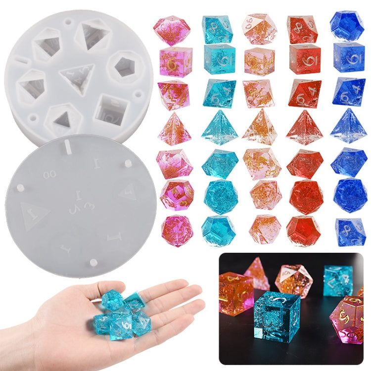 Moules en résine en silicone pour dés avec 7 cavités stéréoscopiques polyédriques standard, dés