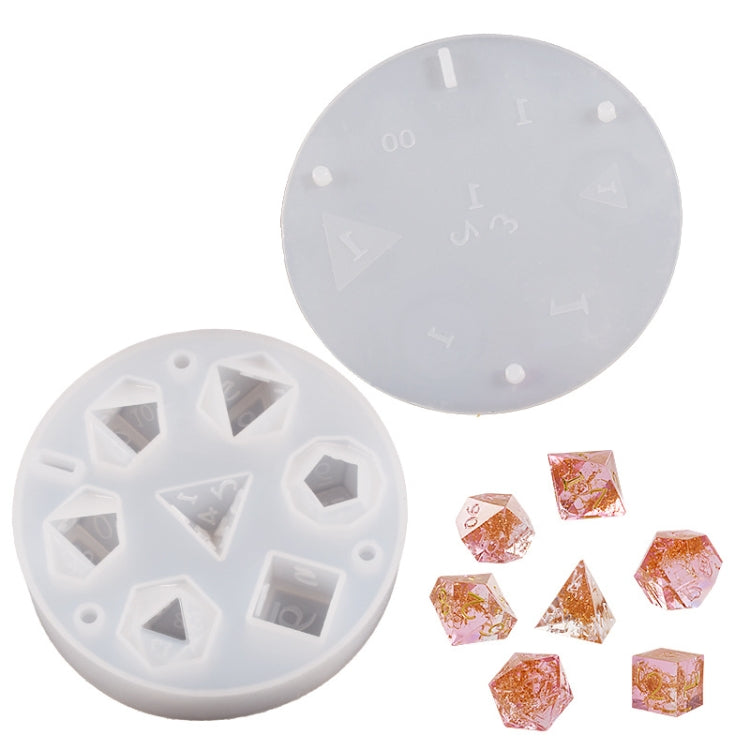 Moules en résine en silicone pour dés avec 7 cavités stéréoscopiques polyédriques standard, dés