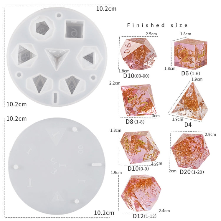 Moules en résine en silicone pour dés avec 7 cavités stéréoscopiques polyédriques standard, dés