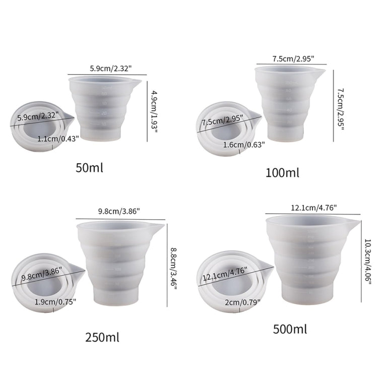 Moule en silicone pliant pour tasse à mesurer époxy DIY, pour plâtre de bougie, colle, mélange, 5 pièces de 50 ml, 5 pièces de 100 ml, 2 pièces de 250 ml, 2 pièces de 500 ml