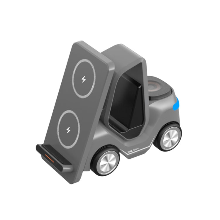 Chargeur sans fil de bureau 3-en-1 15W T20S en forme de petit chariot élévateur avec lumière d'ambiance LED