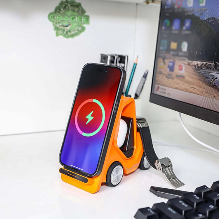 Chargeur sans fil de bureau 3-en-1 15W T20S en forme de petit chariot élévateur avec lumière d'ambiance LED