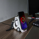Chargeur sans fil de bureau 3-en-1 15W T20S en forme de petit chariot élévateur avec lumière d'ambiance LED