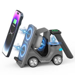 Chargeur sans fil de bureau 3-en-1 15W T20S en forme de petit chariot élévateur avec lumière d'ambiance LED