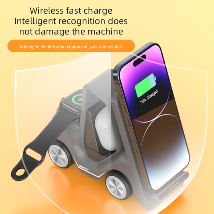 Chargeur sans fil de bureau 3-en-1 15W T20S en forme de petit chariot élévateur avec lumière d'ambiance LED
