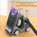 Chargeur sans fil de bureau 3-en-1 15W T20S en forme de petit chariot élévateur avec lumière d'ambiance LED