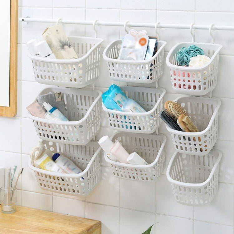 Panier suspendu en plastique avec crochet, pour rangement de cuisine, étagère de drainage, organisateur de salle de bain, petit gris, petit beige, grand gris, grand beige