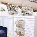 Panier suspendu en plastique avec crochet, pour rangement de cuisine, étagère de drainage, organisateur de salle de bain, petit gris, petit beige, grand gris, grand beige