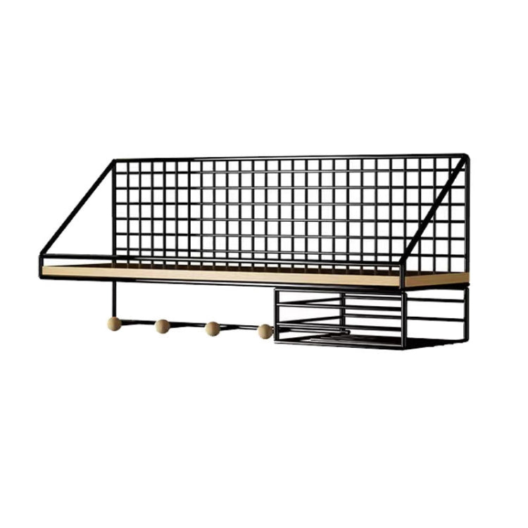 Étagère murale de rangement grand format sans perçage, modèle de base noir, boule en bois noire avec boîte à mouchoirs