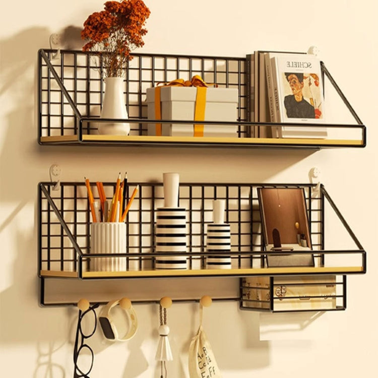 Étagère murale de rangement grand format sans perçage, modèle de base noir, boule en bois noire avec boîte à mouchoirs