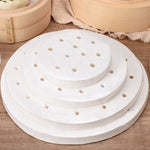 100 pcs Papier Vapeur Rond Jetable Antiadhésif Qualité Alimentaire Perforé pour Cuisson à la Vapeur, 7,6 cm