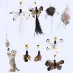 Tête de remplacement de plume d'insecte simulée pour baguette plumeau pour chat, clochette de jouet d'auto-assistance pour chats, papillon noir et marron, insecte à paillettes noires, insecte à queue blanche, plume de poulet marron