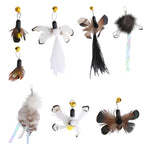 Tête de remplacement de plume d'insecte simulée pour baguette plumeau pour chat, clochette de jouet d'auto-assistance pour chats, papillon noir et marron, insecte à paillettes noires, insecte à queue blanche, plume de poulet marron