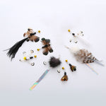 Tête de remplacement de plume d'insecte simulée pour baguette plumeau pour chat, clochette de jouet d'auto-assistance pour chats, papillon noir et marron, insecte à paillettes noires, insecte à queue blanche, plume de poulet marron