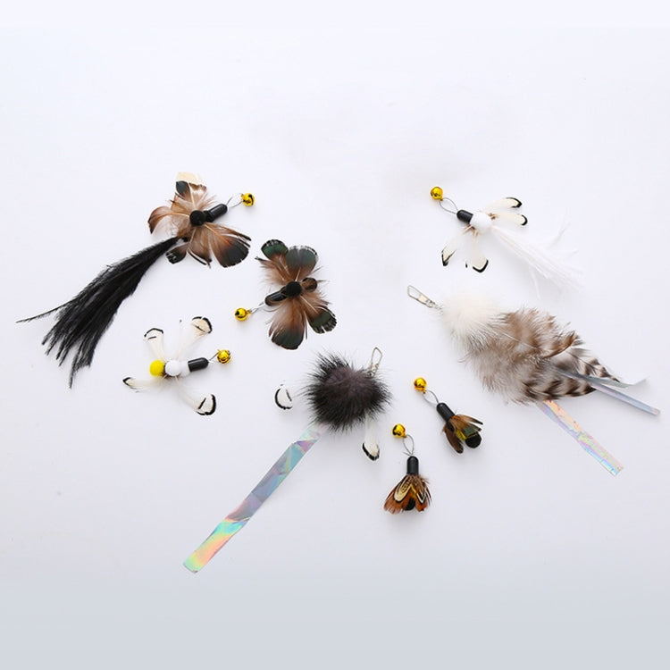 Tête de remplacement de plume d'insecte simulée pour baguette plumeau pour chat, clochette de jouet d'auto-assistance pour chats, papillon noir et marron, insecte à paillettes noires, insecte à queue blanche, plume de poulet marron