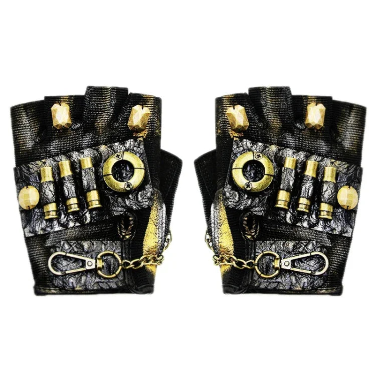Gants de motard punk sans doigts, accessoires d'Halloween, T. S, M, L, XL