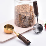 Cuillère doseuse 15ml en acier inoxydable avec manche en bois pour café ou lait en poudre, argent, or